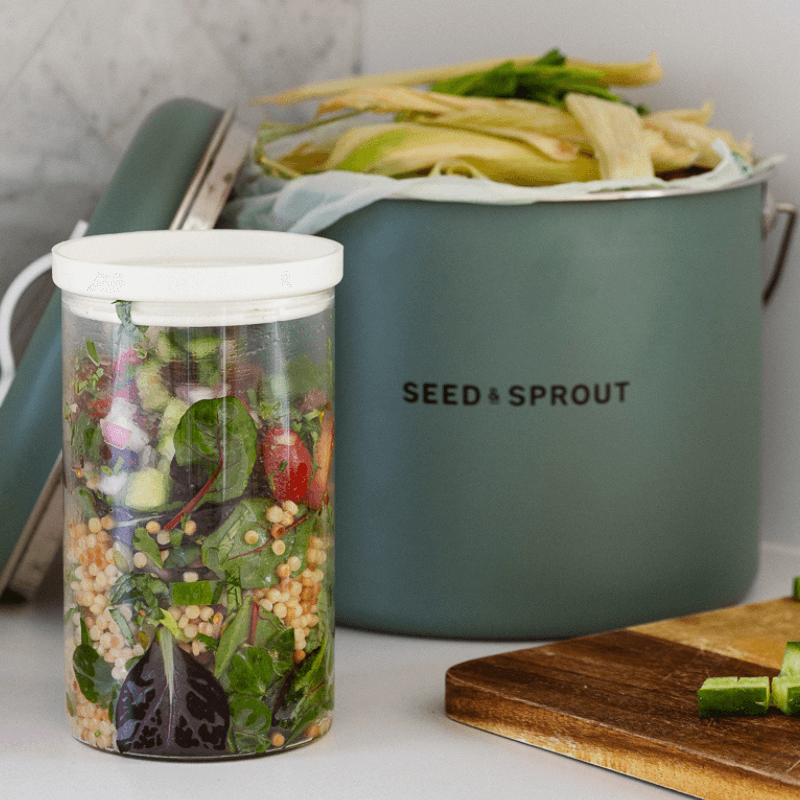 Seed and Sprout compostable liner fitted inside a kitchen compost bin