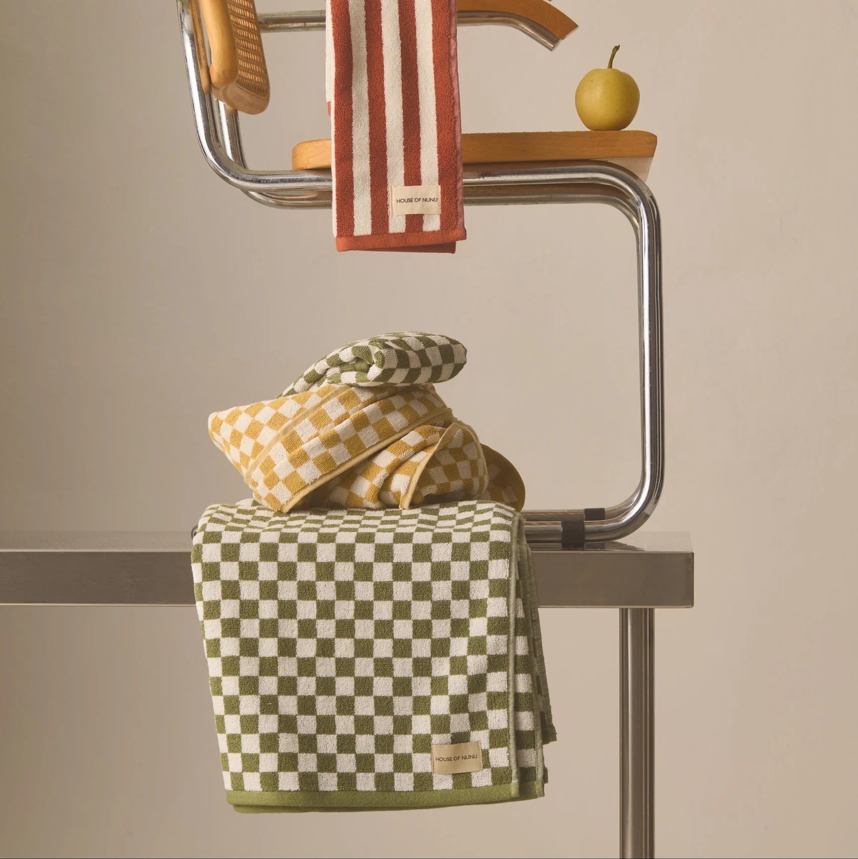 House of Nunu - Green Olive Check - Bath Towel
