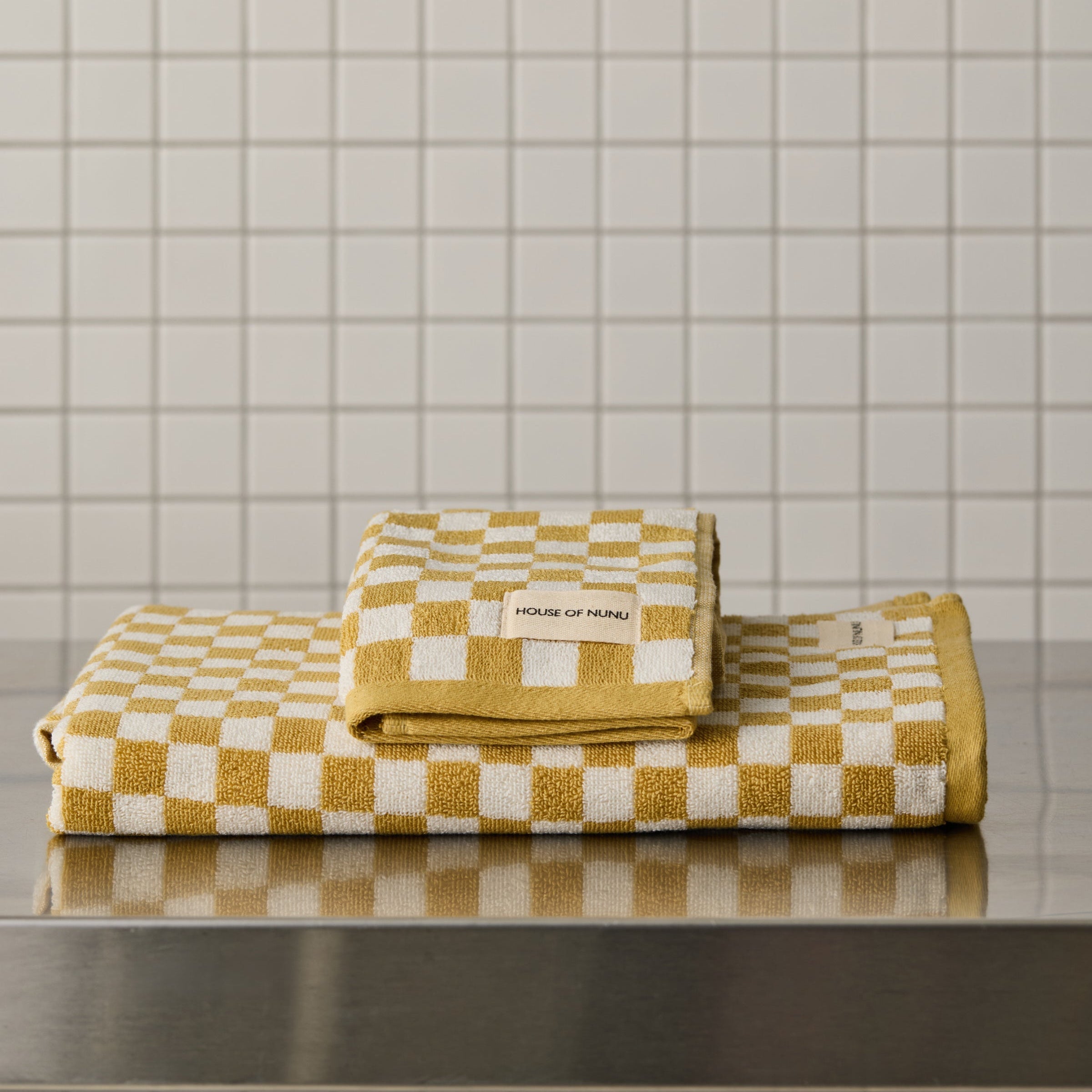 House of Nunu Yellow Check towels styled