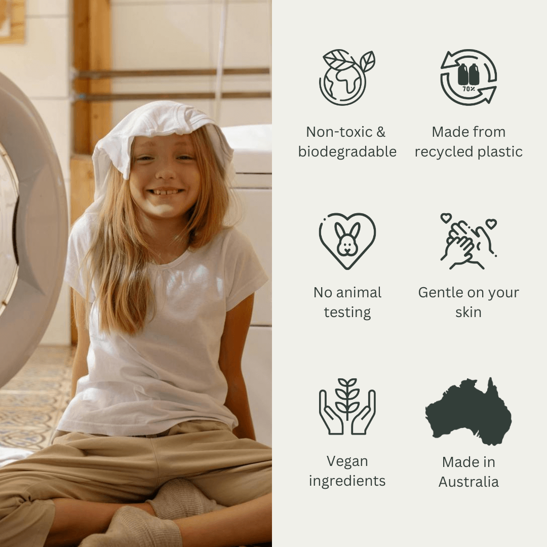 Euclove laundry detergent features, septic and grey water safe, top and front loader