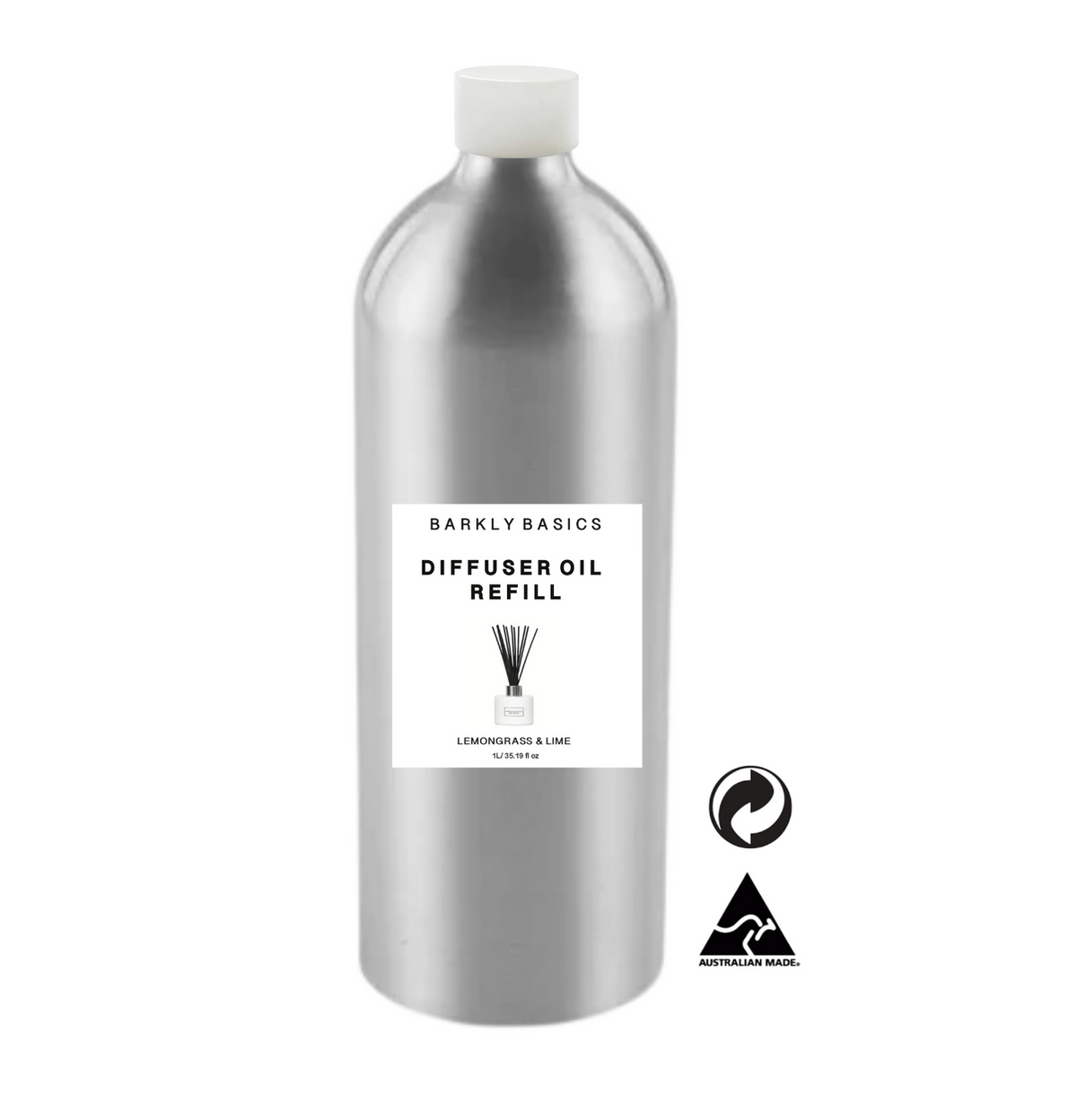 Barkly Basics Lemongrass & Kaffir Lime Diffuser Oil 1L Refill in a recyclable aluminium bottle
