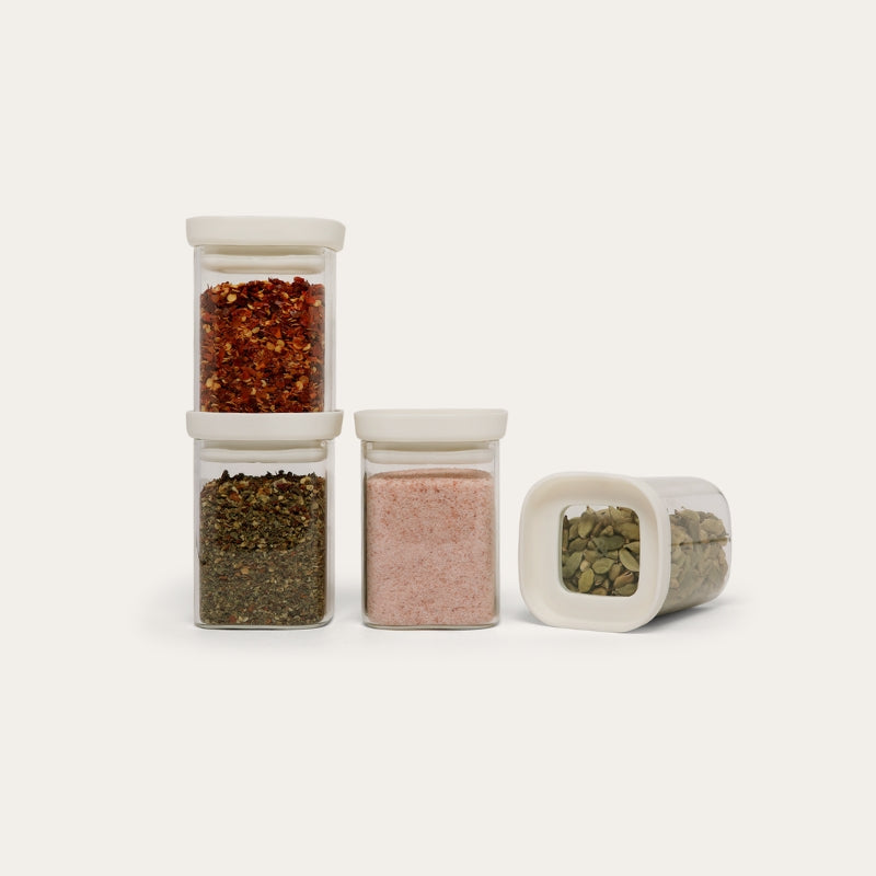 Seed & Sprout Newrybar square glass spice jars, four pack with silicone sealed lids
