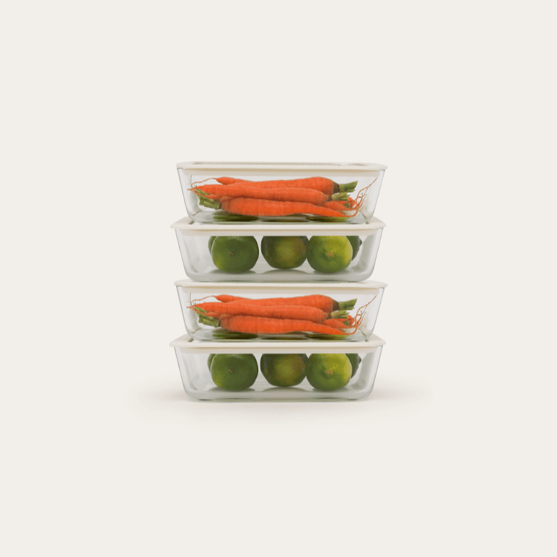 Seed & Sprout rectangle glass food containers, 700ml four pack with glass lids