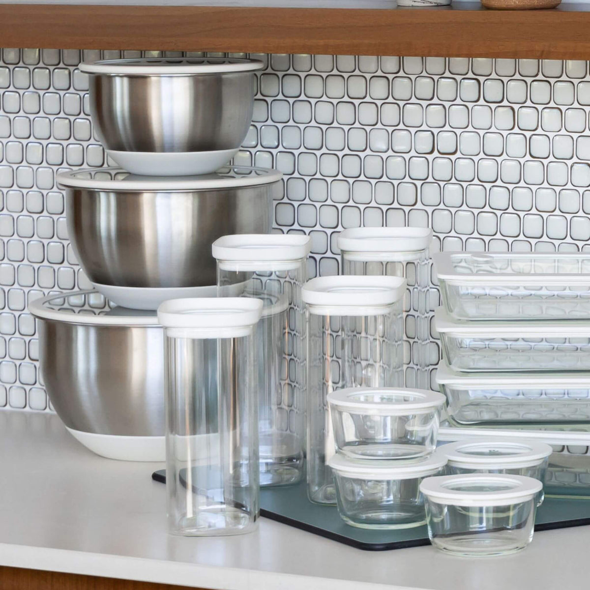 Tallow clear glass pantry jars with glass lids and silicone seals