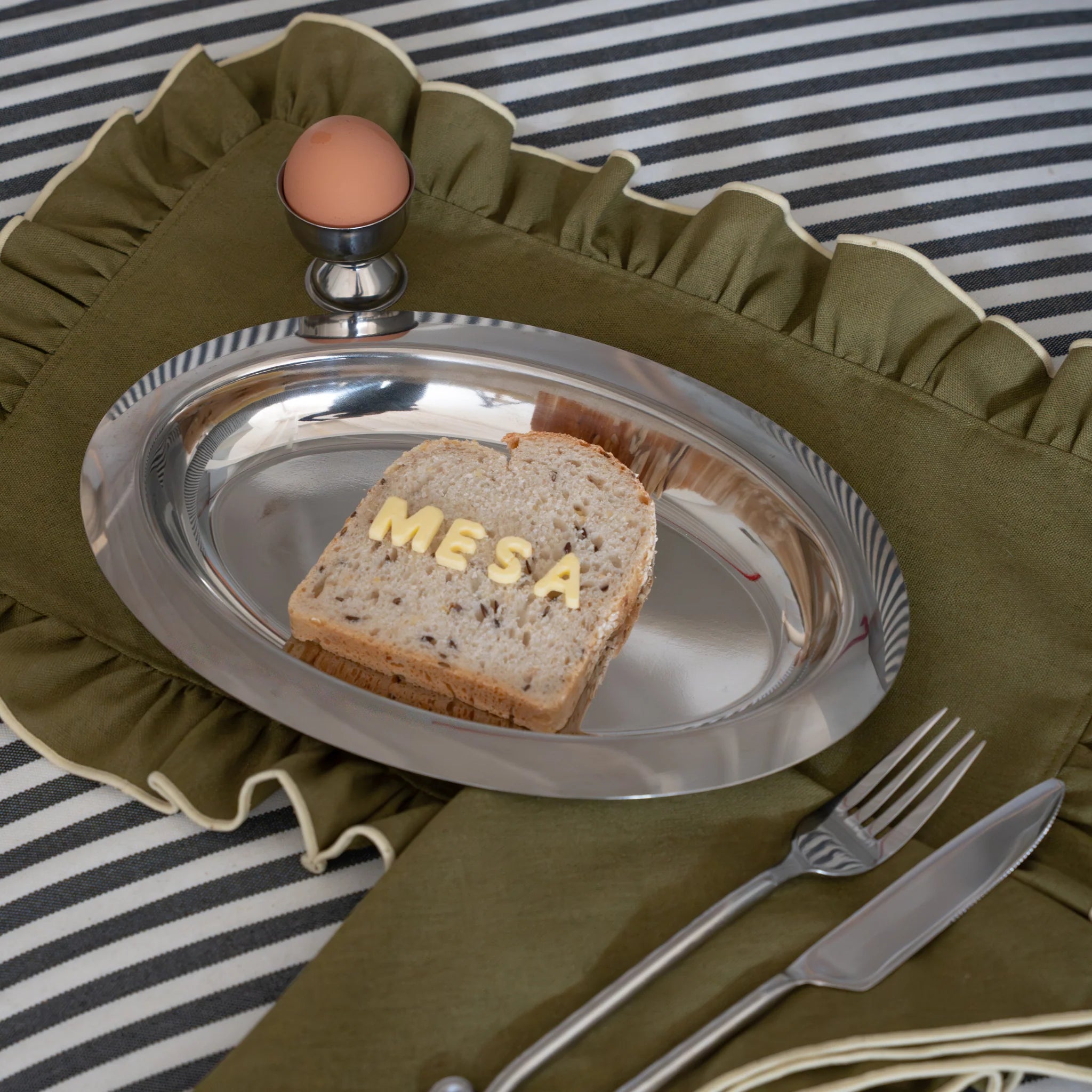 Mesa Collections - Olive Green with Cream Trim Ruffled - Placemat
