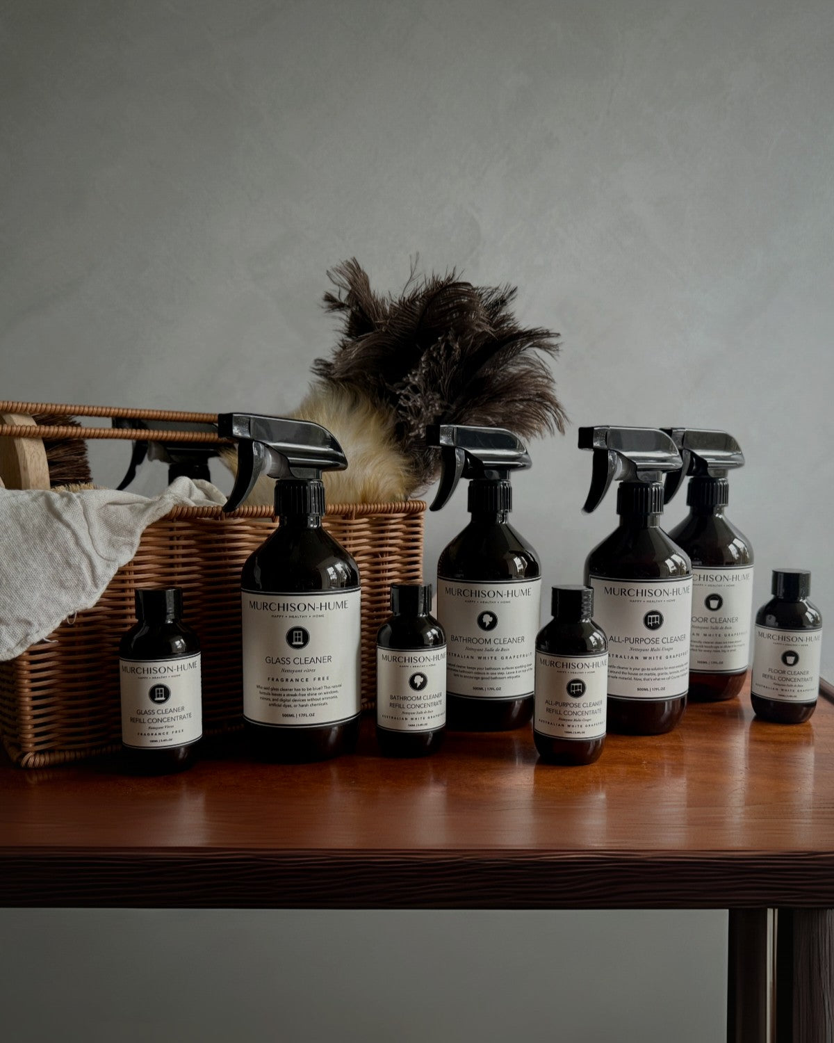 Murchison-Hume The Surface Care Starter Set on a timber table with a wicker basket