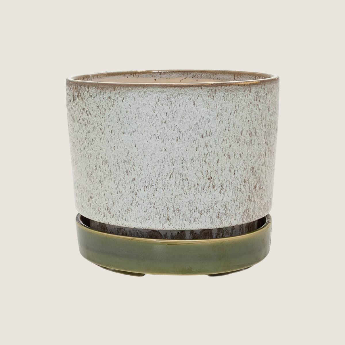 Potted large Pollock planter in Limestone on a greige background