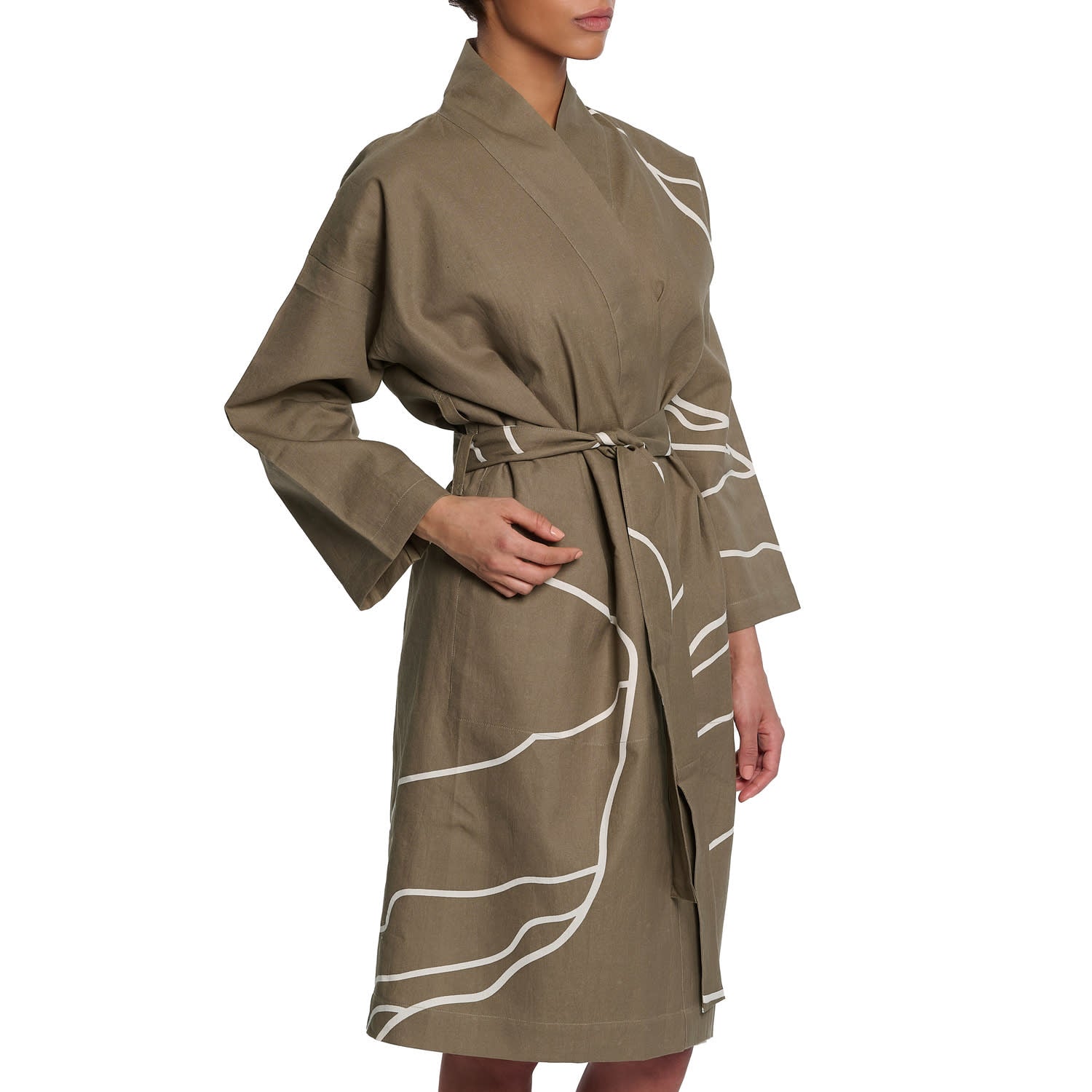 The Organic Company Reconnect Bathrobe in Clay, front on model
