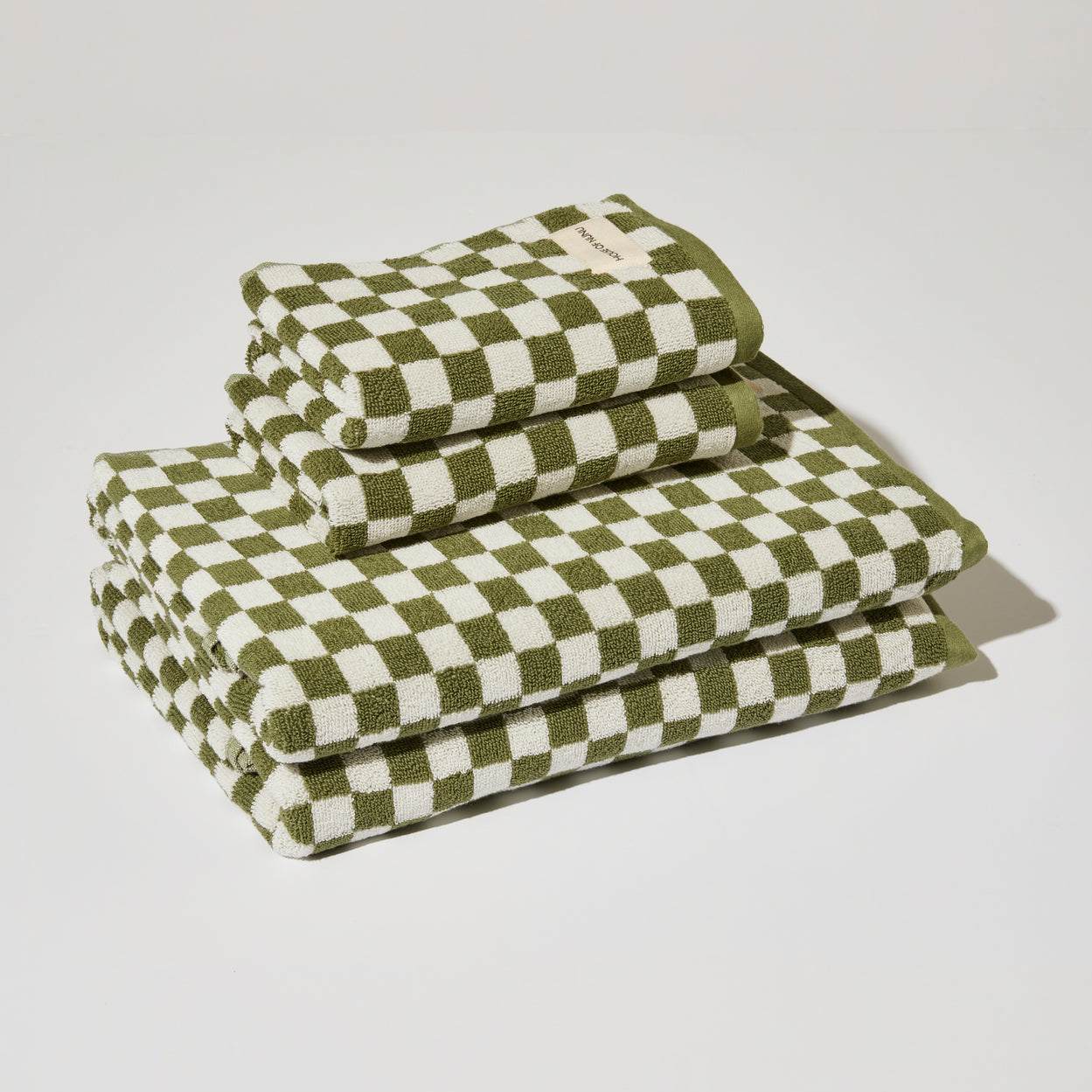 House of Nunu - Olive Green Check - Bath + Hand Towel Set