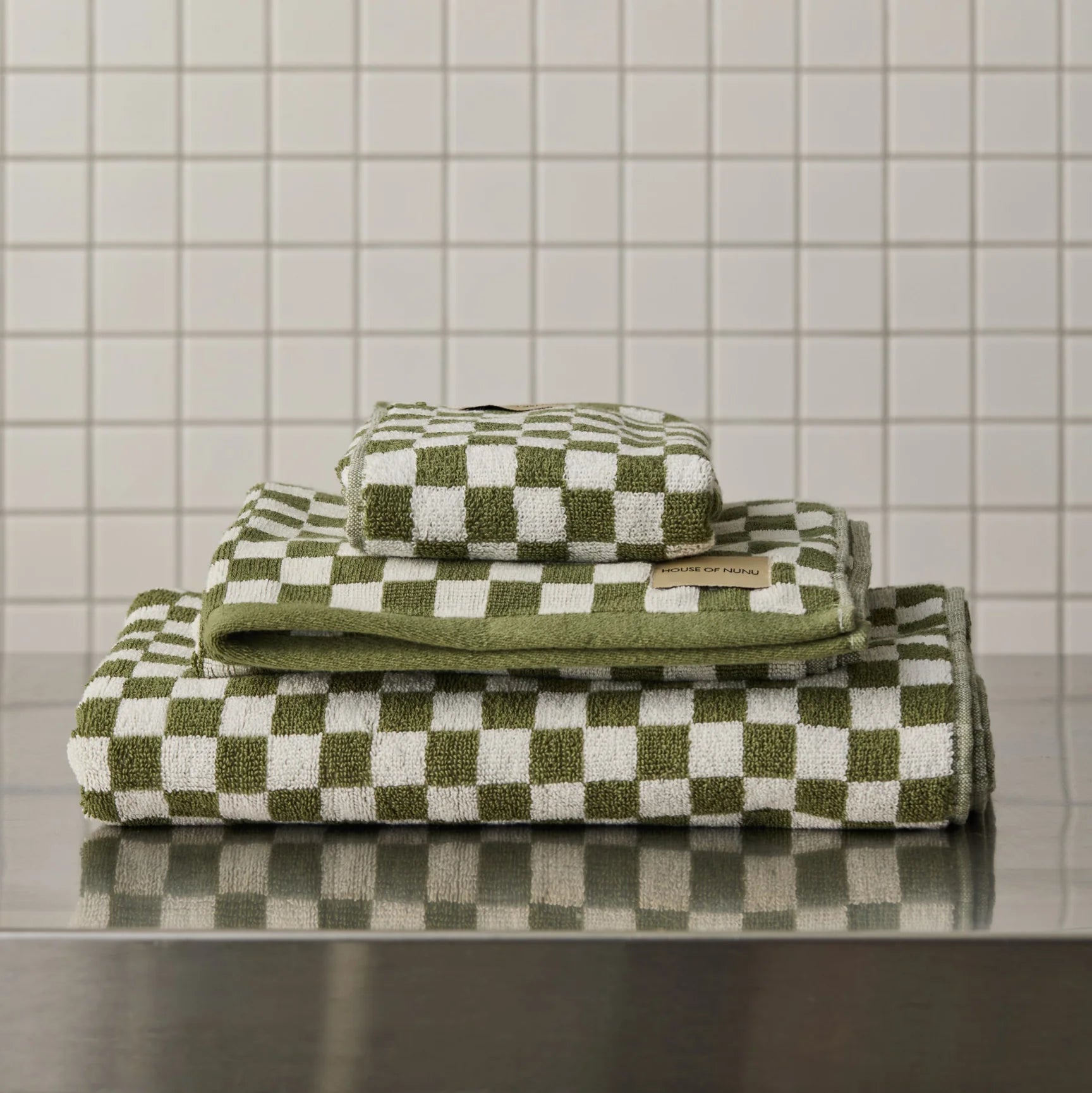 House of Nunu - Green Olive Check - Bath Mat