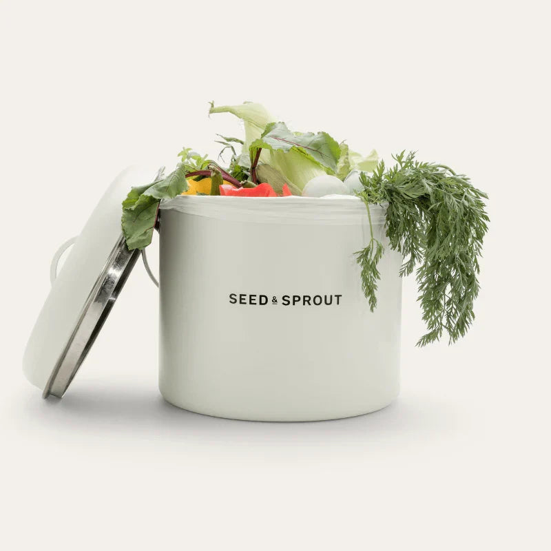 Seed & Sprout stainless steel kitchen compost bin in Mushroom White