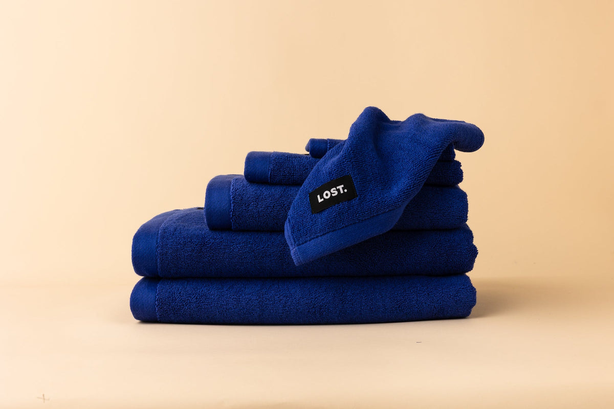 Lost Towels Electric Blue full towel set styled