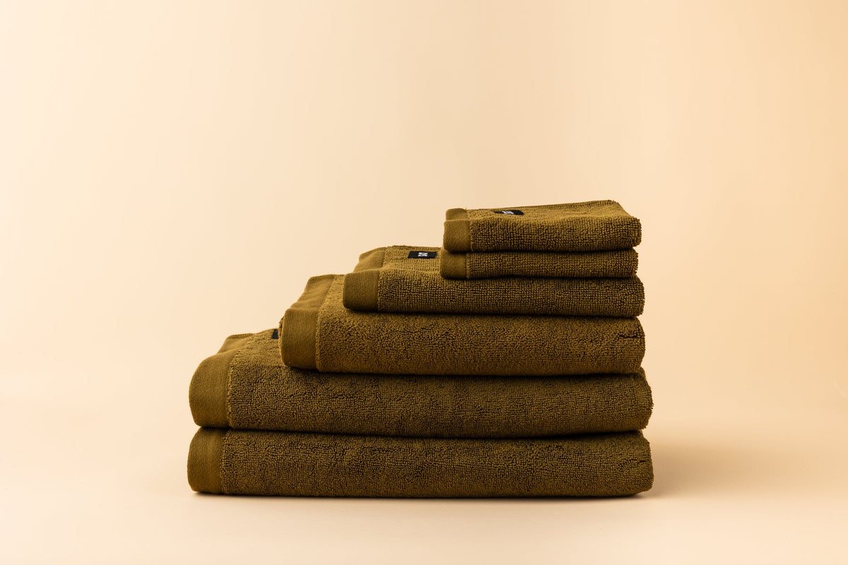 Lost Towels Khaki full towel set styled
