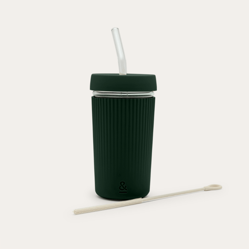 Seed & Sprout reusable borosilicate glass smoothie cup in Moss, 500ml