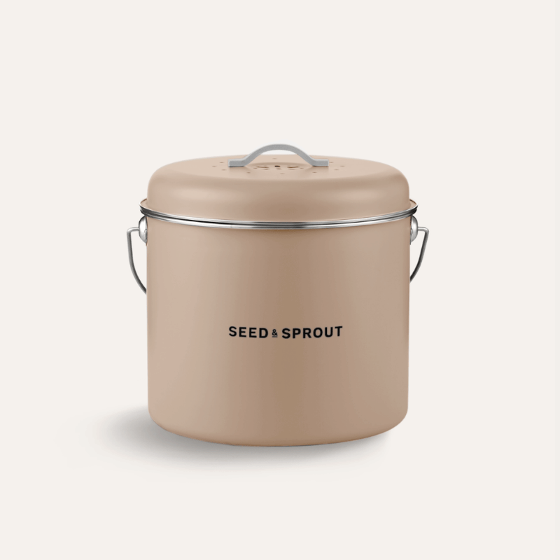 Seed & Sprout stainless steel kitchen compost bin in Almond
