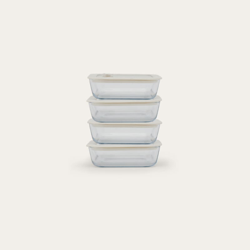Seed & Sprout square glass food containers in 600ml, glass lids with silicone seals