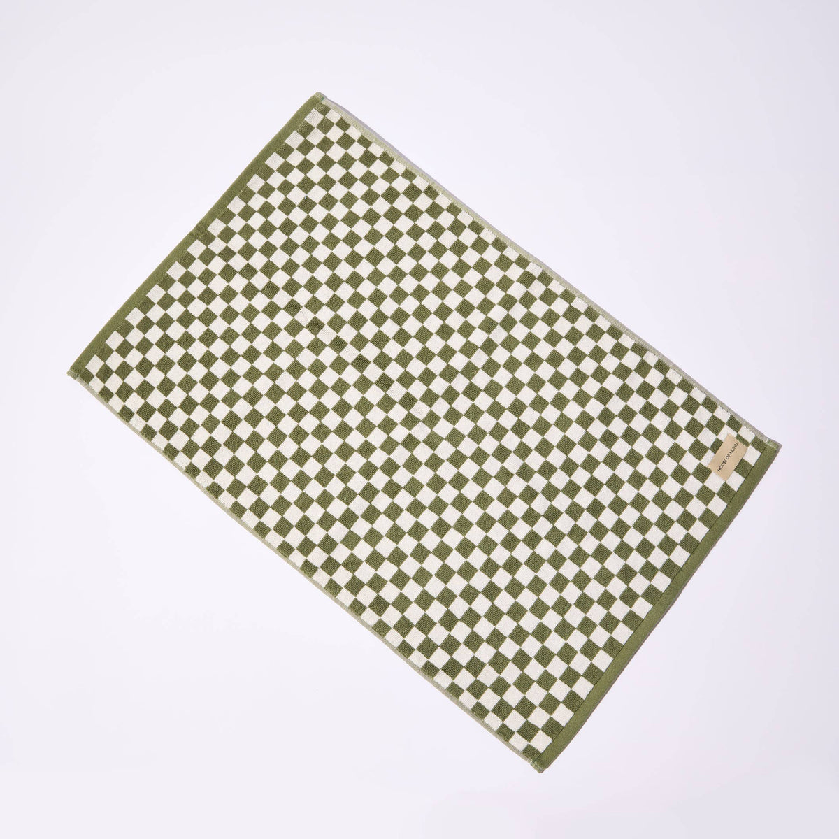 House of Nunu Green Olive Check Bath Mat