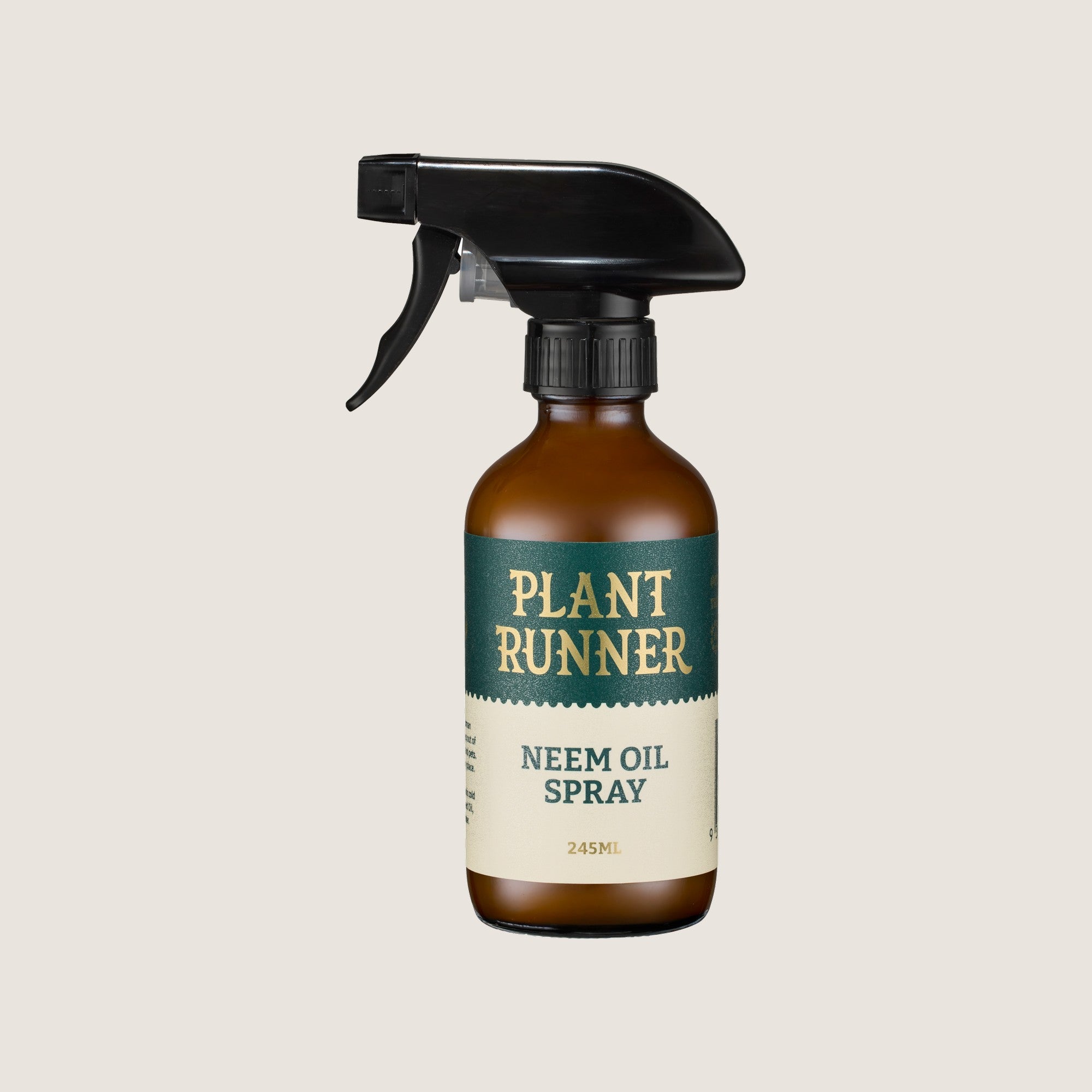Plant Runner Neem Oil Spray 245ml in amber glass with a trigger head