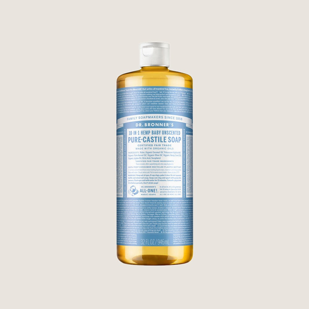 Dr. Bronner's 18-in-1 Hemp Baby Unscented Pure-Castile Liquid Soap 946ml bottle