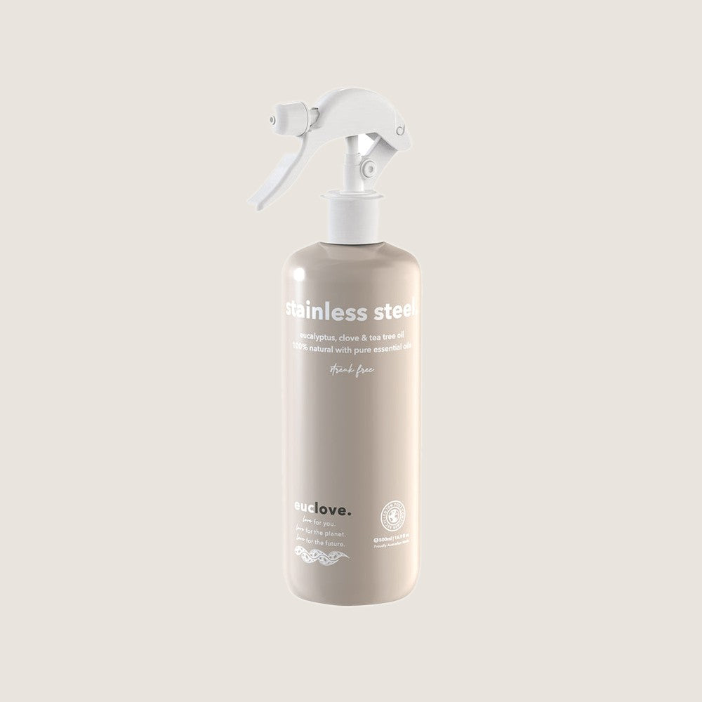 Euclove stainless steel cleaner 500ml streak-free trigger spray with eucalyptus, clove and tea tree oil
