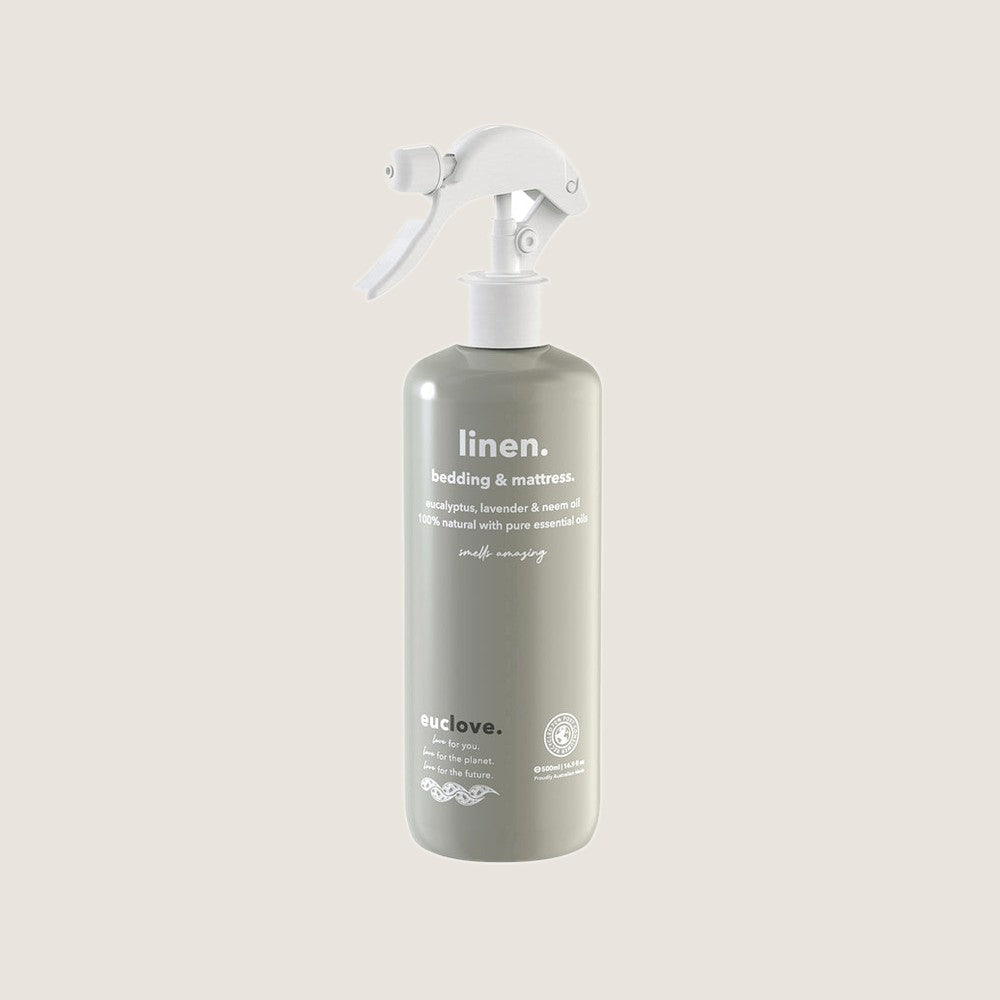 Euclove linen, bedding and mattress spray 500ml bottle with eucalyptus, lavender and neem oil