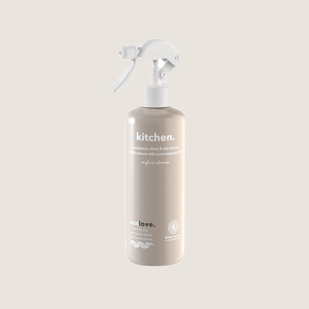 Euclove kitchen cleaner 500ml trigger spray bottle with eucalyptus, clove and tea tree oil