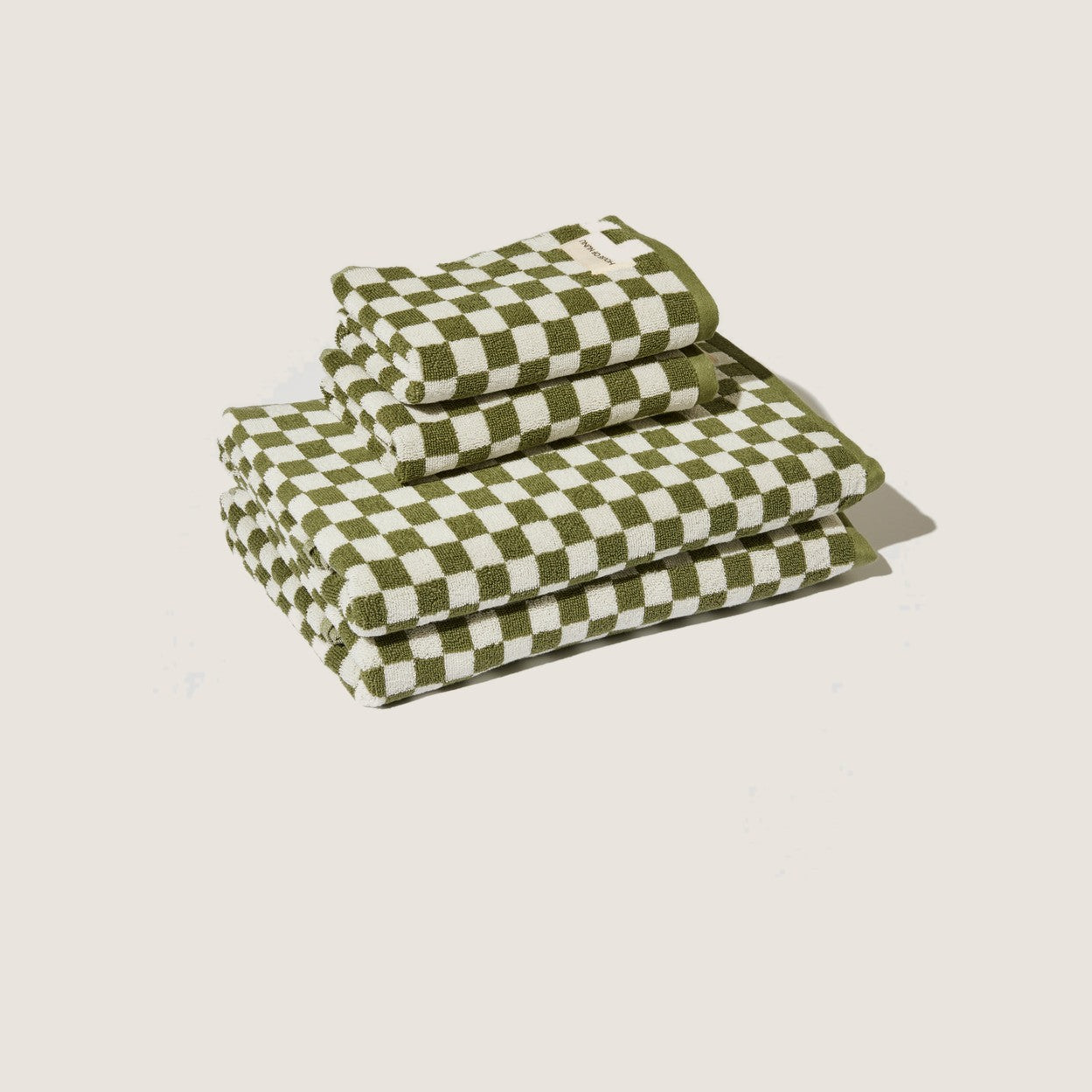 House of Nunu Olive Green Check Bath and Hand Towel Set