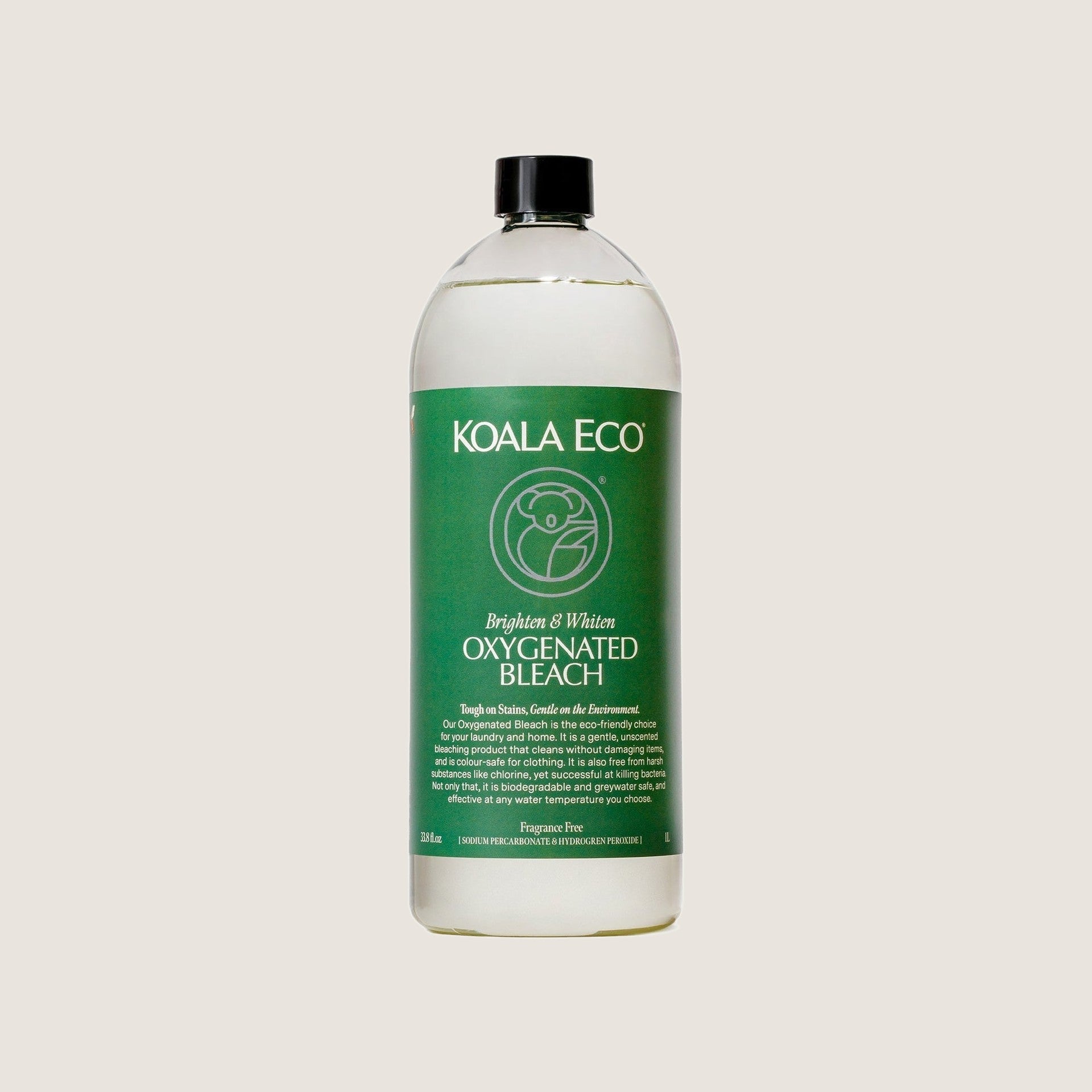 Koala Eco fragrance free oxygenated bleach, 1L recycled bottle