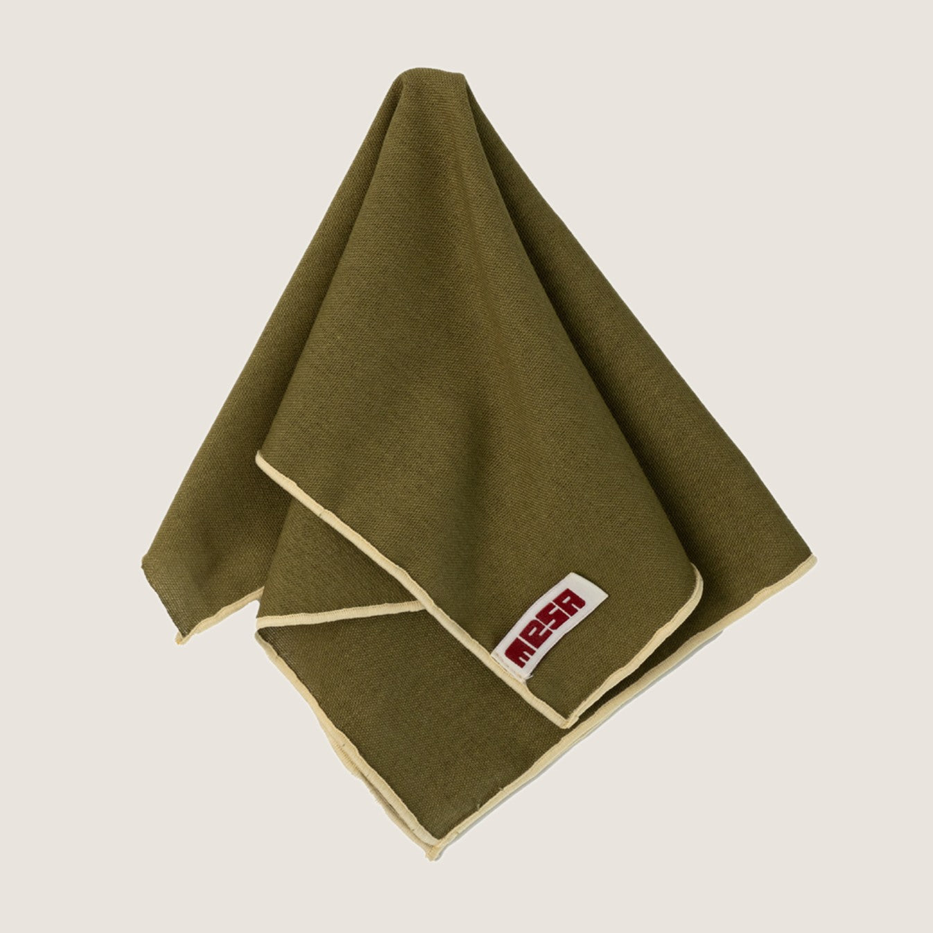 Mesa Collections napkins in olive green with cream trim, set of two
