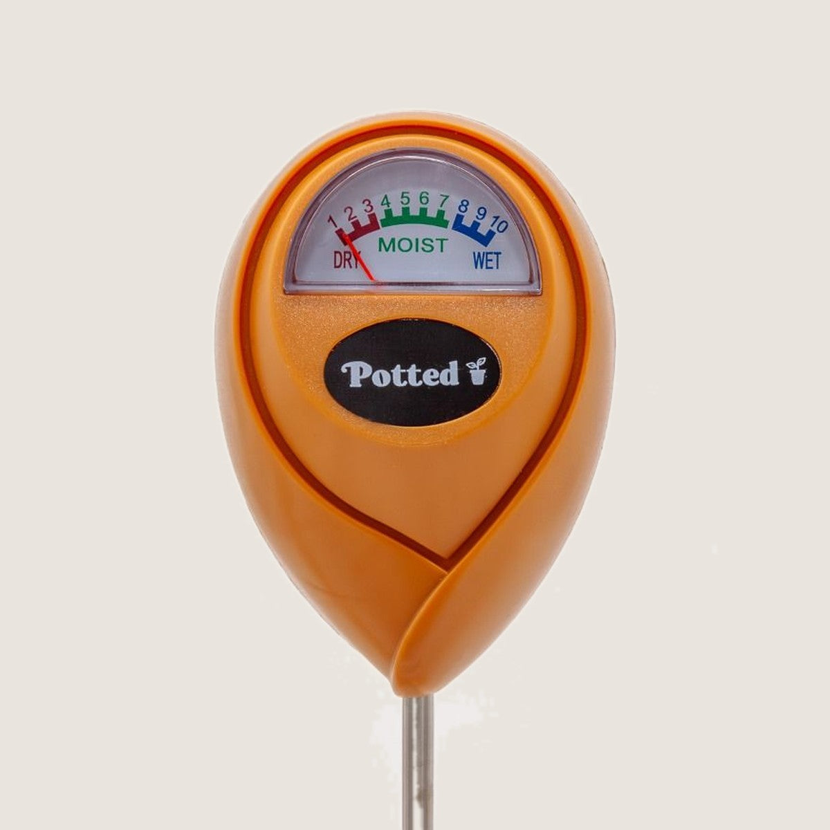 Potted Indoor Moisture Meter in cinnamon, dial head with a long probe