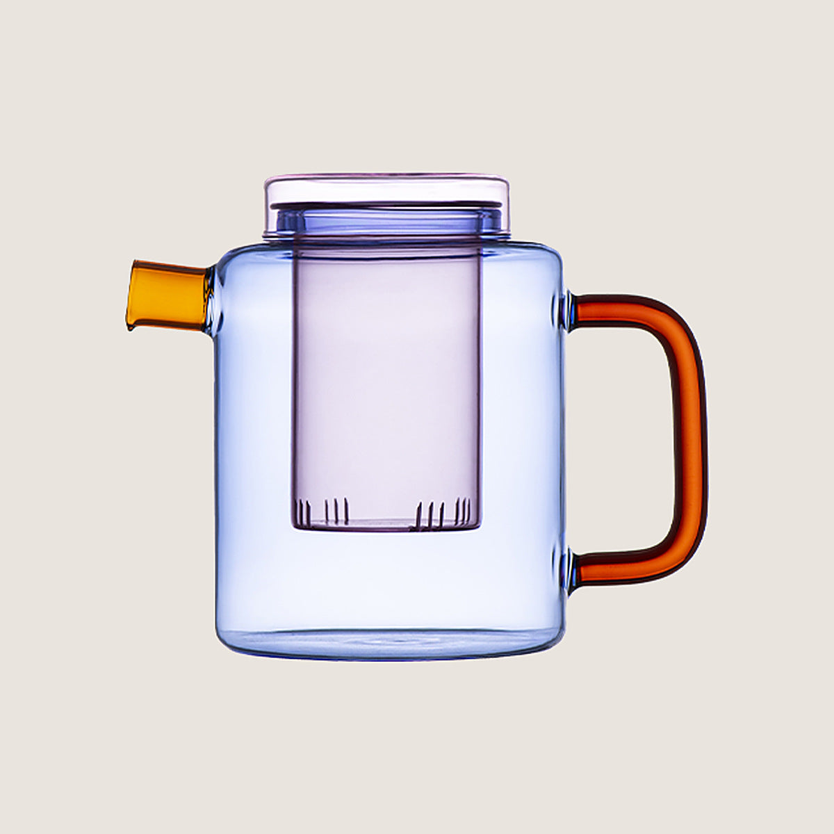 MAHŌ Chá Pot borosilicate glass teapot in Twilight, blue body with amber spout and handle