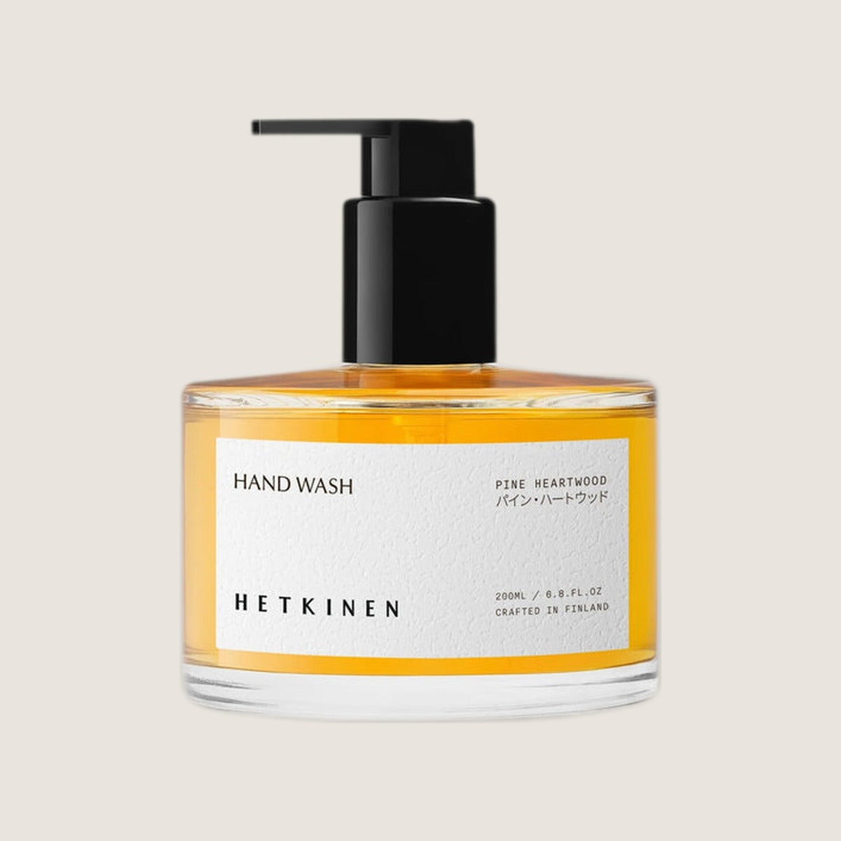Hetkinen Pine Heartwood hand wash in a 200ml glass bottle