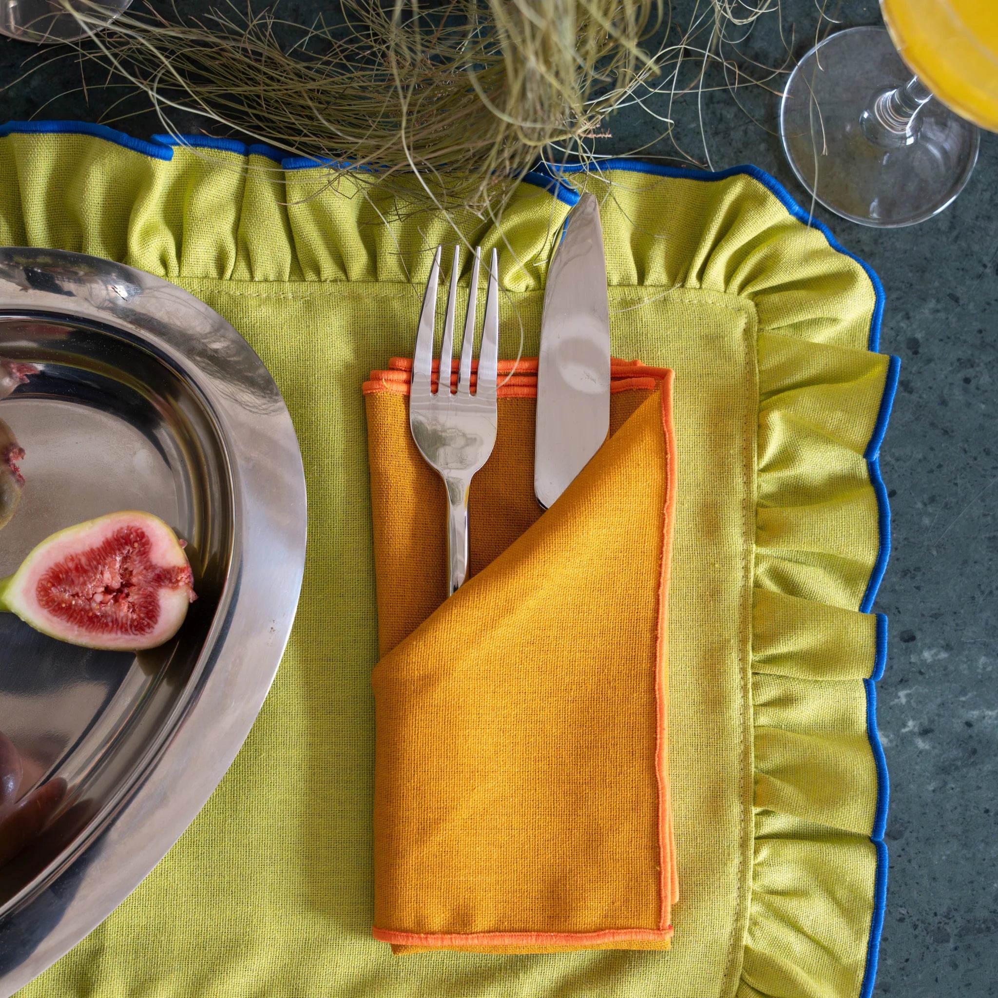 Mesa Collections - Lime with Royal Blue Trim Ruffled - Placemat
