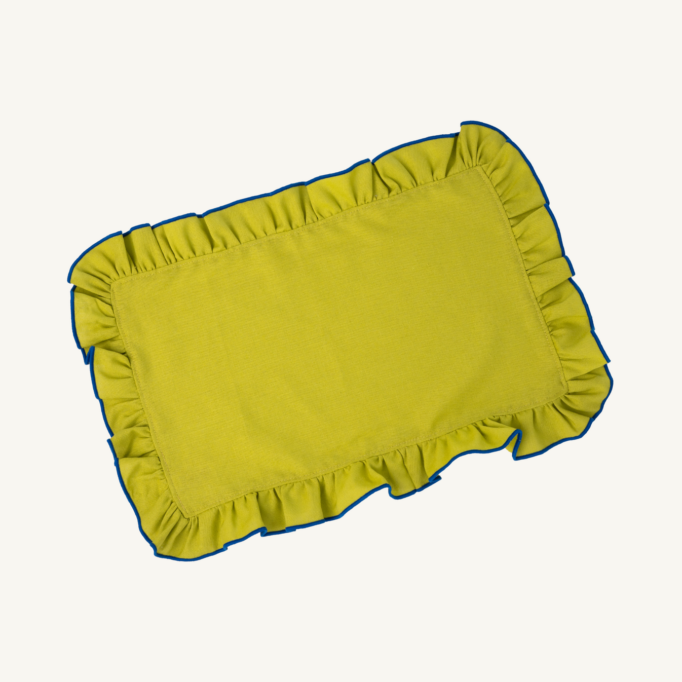 Mesa Collections ruffled placemats in lime with royal blue trim, set of two