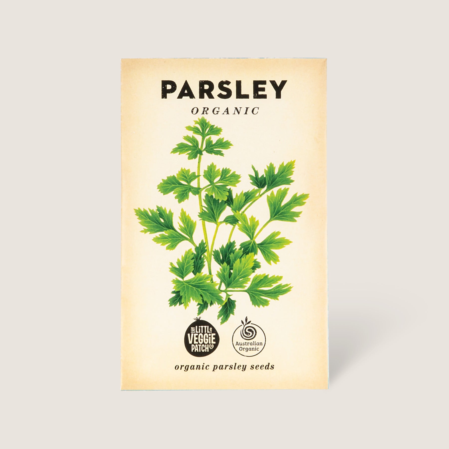 Little Veggie Patch Co Organic Parsley seed packet with the Australian Organic bud logo