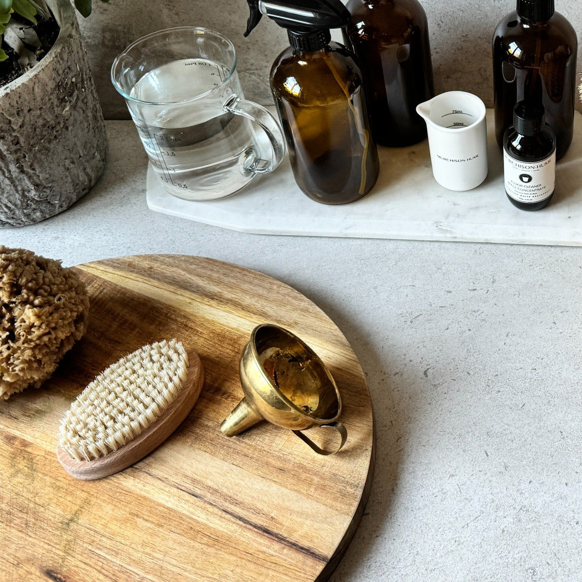 Murchison-Hume solid brass funnel with laundry brush and measuring cup
